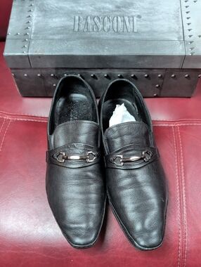 Basconi  Men’s Black Leather Slip-On Loafers Size 42